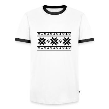 Norweger-Muster (Winter) 02.0 - Männer Kontrast-T-Shirt - Weiß/Schwarz - Vorne - AI Model Female 172 light (172cm) & AI Model Male 178 dark (178cm)