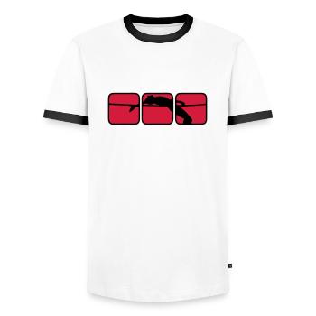 saut en hauteur 1 - T-shirt contrasté Homme - blanc/noir - Devant - AI Model Female 172 light (172cm) & AI Model Male 178 dark (178cm)