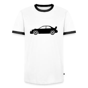 Impreza 2002-2005 - Männer Kontrast-T-Shirt - Weiß/Schwarz - Vorne - AI Model Female 172 light (172cm) & AI Model Male 178 dark (178cm)