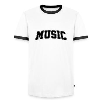 Music - Men's Ringer Shirt - white/black - Front - AI Model Female 172 light (172cm) & AI Model Male 178 dark (178cm)