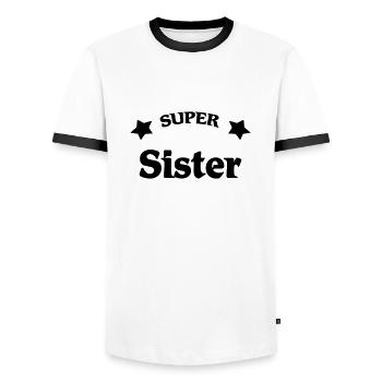 Super Sister - Männer Kontrast-T-Shirt - Weiß/Schwarz - Vorne - AI Model Female 172 light (172cm) & AI Model Male 178 dark (178cm)
