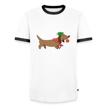 Bavarian dachshund - Men's Ringer Shirt - white/black - Front - AI Model Female 172 light (172cm) & AI Model Male 178 dark (178cm)