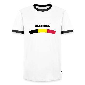 Belgium - Men's Ringer Shirt - white/black - Front - AI Model Female 172 light (172cm) & AI Model Male 178 dark (178cm)