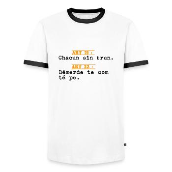T shirt chti humour article 21 - T-shirt contrasté Homme - blanc/noir - Devant - AI Model Female 172 light (172cm) & AI Model Male 178 dark (178cm)