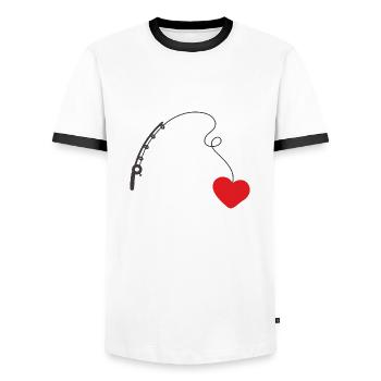 I throw out my fishing rod for love 1 - Men's Ringer Shirt - white/black - Front - AI Model Female 172 light (172cm) & AI Model Male 178 dark (178cm)