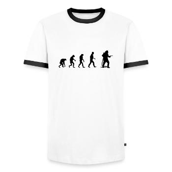 Feuerwehrmann Evolution Freiwillige Feuerwehr - Männer Kontrast-T-Shirt - Weiß/Schwarz - Vorne - AI Model Female 172 light (172cm) & AI Model Male 178 dark (178cm)