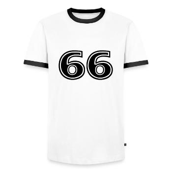 66 - Men's Ringer Shirt - white/black - Front - AI Model Female 172 light (172cm) & AI Model Male 178 dark (178cm)