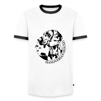 HANOVERIAN HOUND Chien de chasse Portrait Chiens de chasse - T-shirt contrasté Homme - blanc/noir - Devant - AI Model Female 172 light (172cm) & AI Model Male 178 dark (178cm)