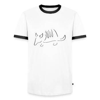 Armadillo Line Art - Minimalist - Men's Ringer Shirt - white/black - Front - AI Model Female 172 light (172cm) & AI Model Male 178 dark (178cm)