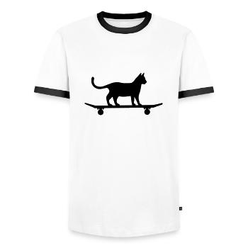 Cat on skateboard - Men's Ringer Shirt - white/black - Front - AI Model Female 172 light (172cm) & AI Model Male 178 dark (178cm)