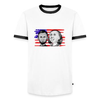 Franklin & Lincoln - Men's Ringer Shirt - white/black - Front - AI Model Female 172 light (172cm) & AI Model Male 178 dark (178cm)