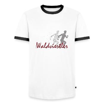 Waldviertler Läufer - Männer Kontrast-T-Shirt - Weiß/Schwarz - Vorne - AI Model Female 172 light (172cm) & AI Model Male 178 dark (178cm)