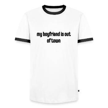 my boyfriend is out of town - Men's Ringer Shirt - white/black - Front - AI Model Female 172 light (172cm) & AI Model Male 178 dark (178cm)