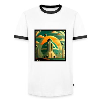 Alternatives Universum - Männer Kontrast-T-Shirt - Weiß/Schwarz - Vorne - AI Model Female 172 light (172cm) & AI Model Male 178 dark (178cm)
