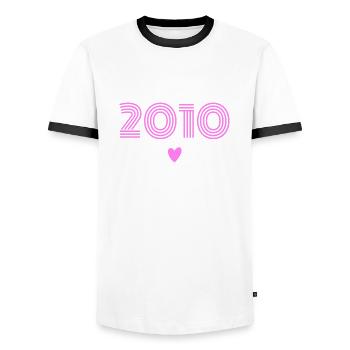 Born in 2010 girl - Men's Ringer Shirt - white/black - Front - AI Model Female 172 light (172cm) & AI Model Male 178 dark (178cm)