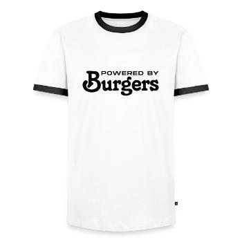 Powered by Burgers - Cadeau pour les amateurs de hamburgers - T-shirt contrasté Homme - blanc/noir - Devant - AI Model Female 172 light (172cm) & AI Model Male 178 dark (178cm)