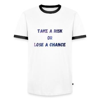 Prendre un risque ou perdre une chance - T-shirt contrasté Homme - blanc/noir - Devant - AI Model Female 172 light (172cm) & AI Model Male 178 dark (178cm)