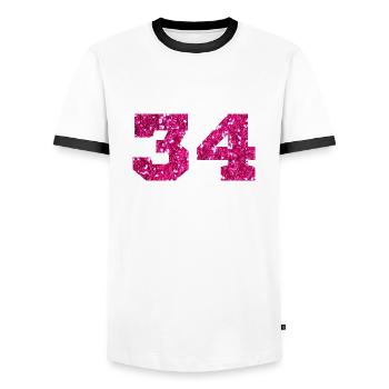 Numéro 34 paillettes rose - 34e anniversaire - T-shirt contrasté Homme - blanc/noir - Devant - AI Model Female 172 light (172cm) & AI Model Male 178 dark (178cm)