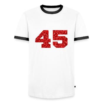 Nummer 45 Roter Glitzer - 45-jähriges Jubiläum - Männer Kontrast-T-Shirt - Weiß/Schwarz - Vorne - AI Model Female 172 light (172cm) & AI Model Male 178 dark (178cm)