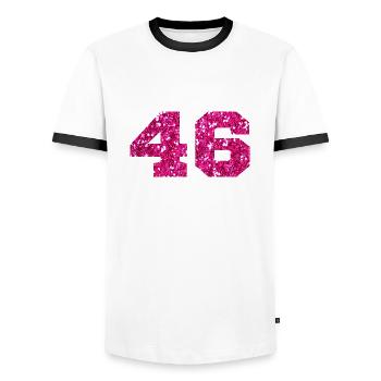 Numéro 46 paillettes rose - 46e anniversaire - T-shirt contrasté Homme - blanc/noir - Devant - AI Model Female 172 light (172cm) & AI Model Male 178 dark (178cm)