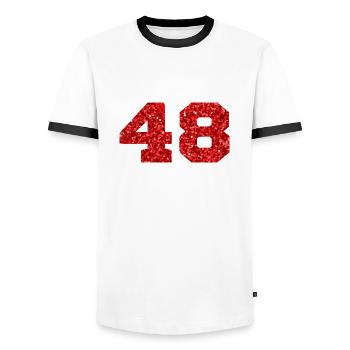 Number 48 Red Glitter - 48th Anniversary - Men's Ringer Shirt - white/black - Front - AI Model Female 172 light (172cm) & AI Model Male 178 dark (178cm)