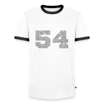 Numéro 54 paillettes argenté - 54e anniversaire - T-shirt contrasté Homme - blanc/noir - Devant - AI Model Female 172 light (172cm) & AI Model Male 178 dark (178cm)