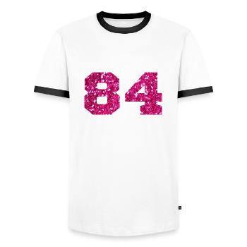 Number 84 Pink Glitter - 84th Birthday - Men's Ringer Shirt - white/black - Front - AI Model Female 172 light (172cm) & AI Model Male 178 dark (178cm)