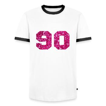 Nummer 90 Pink Glitter - 90. Geburtstag - Männer Kontrast-T-Shirt - Weiß/Schwarz - Vorne - AI Model Female 172 light (172cm) & AI Model Male 178 dark (178cm)
