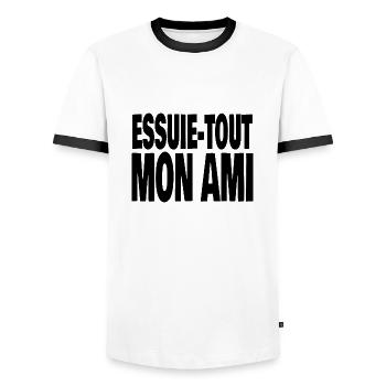 essuie-tout mon ami - T-shirt contrasté Homme - blanc/noir - Devant - AI Model Female 172 light (172cm) & AI Model Male 178 dark (178cm)