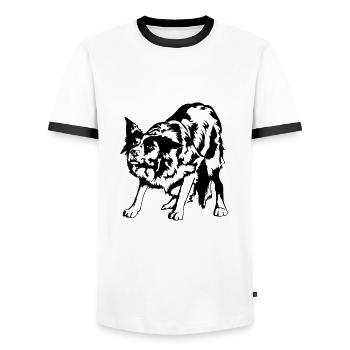 Border Collie Portrait Dogs Herding Dogs Wilsigns - Men's Ringer Shirt - white/black - Front - AI Model Female 172 light (172cm) & AI Model Male 178 dark (178cm)