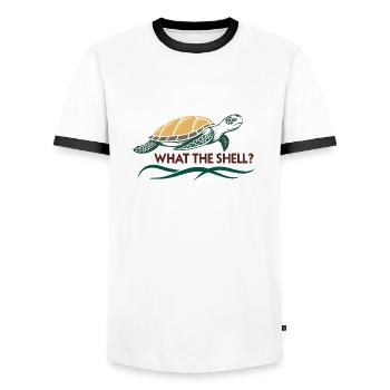 Was zum Teufel? - Männer Kontrast-T-Shirt - Weiß/Schwarz - Vorne - AI Model Female 172 light (172cm) & AI Model Male 178 dark (178cm)