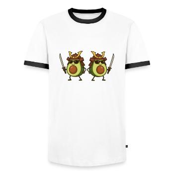 avocado samurai 2 - Männer Kontrast-T-Shirt - Weiß/Schwarz - Vorne - AI Model Female 172 light (172cm) & AI Model Male 178 dark (178cm)