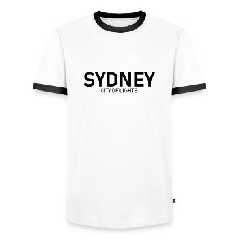 Sydney - City of Lights - Australia - Australien - Men's Ringer Shirt - white/black - Front - AI Model Female 172 light (172cm) & AI Model Male 178 dark (178cm)