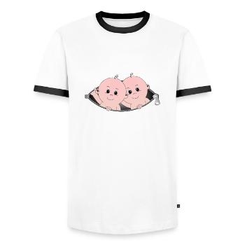 Enfants sortant d'une poche à fermeture éclair - T-shirt contrasté Homme - blanc/noir - Devant - AI Model Female 172 light (172cm) & AI Model Male 178 dark (178cm)