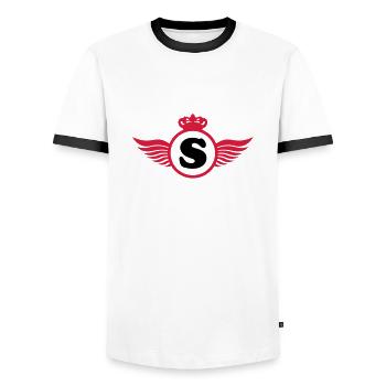 S Design - Männer Kontrast-T-Shirt - Weiß/Schwarz - Vorne - AI Model Female 172 light (172cm) & AI Model Male 178 dark (178cm)
