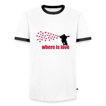 where is love - Männer Kontrast-T-Shirt - Weiß/Schwarz - Vorne - AI Model Female 172 light (172cm) & AI Model Male 178 dark (178cm)