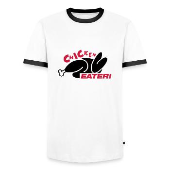 chicken_eater_gi2 - Männer Kontrast-T-Shirt - Weiß/Schwarz - Vorne - AI Model Female 172 light (172cm) & AI Model Male 178 dark (178cm)