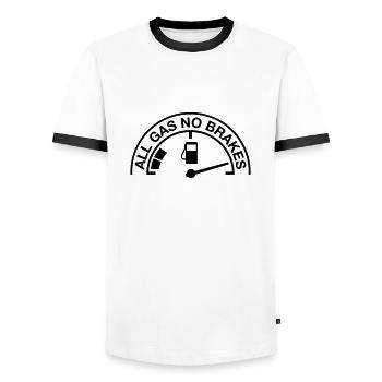 all_gas_no_brakes__sa1 - Männer Kontrast-T-Shirt - Weiß/Schwarz - Vorne - AI Model Female 172 light (172cm) & AI Model Male 178 dark (178cm)
