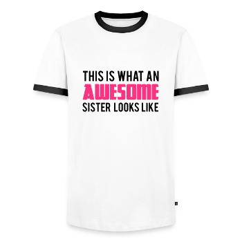 Sister - T-shirt contrasté Homme - blanc/noir - Devant - AI Model Female 172 light (172cm) & AI Model Male 178 dark (178cm)