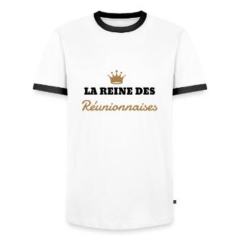 Réunion / 974 / Réunionnais / Réunionnaise - T-shirt contrasté Homme - blanc/noir - Devant - AI Model Female 172 light (172cm) & AI Model Male 178 dark (178cm)
