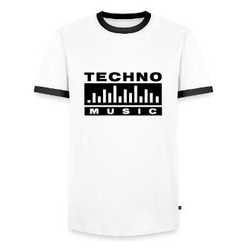 Techno Music - Men's Ringer Shirt - white/black - Front - AI Model Female 172 light (172cm) & AI Model Male 178 dark (178cm)