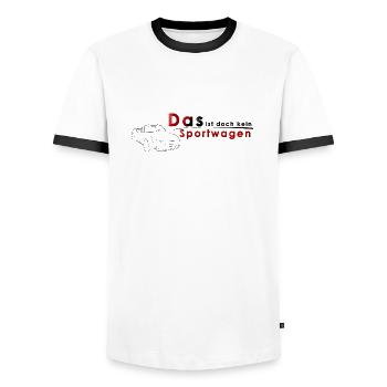 Das ist doch kein Sportwagen Variante 1 - Männer Kontrast-T-Shirt - Weiß/Schwarz - Vorne - AI Model Female 172 light (172cm) & AI Model Male 178 dark (178cm)