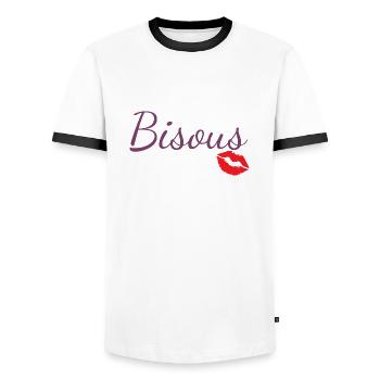 Bisous - T-shirt contrasté Homme - blanc/noir - Devant - AI Model Female 172 light (172cm) & AI Model Male 178 dark (178cm)