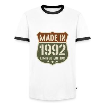 1992 Vintage Anniversaire Année de naissance 1992 Cadeau - T-shirt contrasté Homme - blanc/noir - Devant - AI Model Female 172 light (172cm) & AI Model Male 178 dark (178cm)