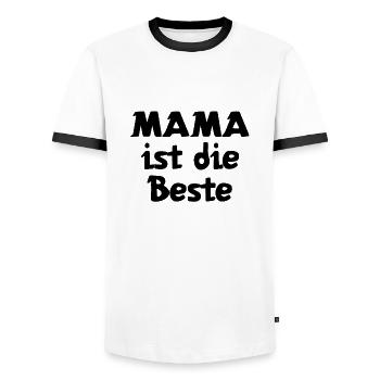 Mama ist die Beste | Mutter | Mama | Eltern - Männer Kontrast-T-Shirt - Weiß/Schwarz - Vorne - AI Model Female 172 light (172cm) & AI Model Male 178 dark (178cm)