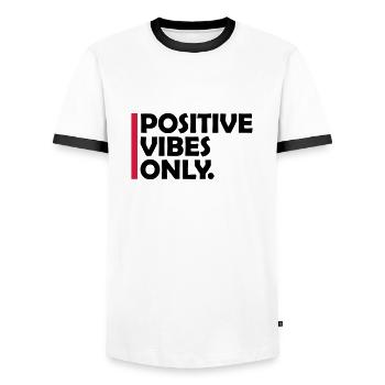 Slogan Positive Vibes Only - T-shirt contrasté Homme - blanc/noir - Devant - AI Model Female 172 light (172cm) & AI Model Male 178 dark (178cm)