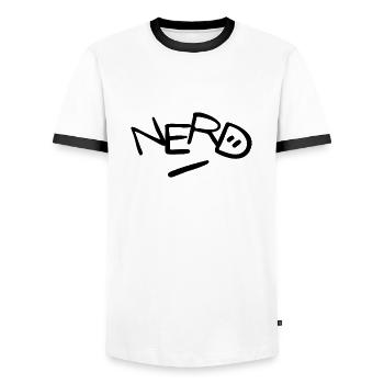 NERD - Männer Kontrast-T-Shirt - Weiß/Schwarz - Vorne - AI Model Female 172 light (172cm) & AI Model Male 178 dark (178cm)