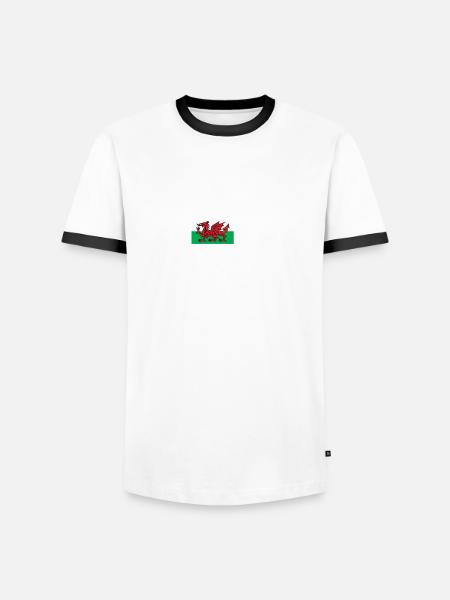Wales Flagge Herzschlag - Männer Kontrast-T-Shirt - Weiß/Schwarz