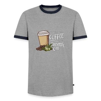 I Run On Coffee & Essential Oils Kaffee OlivenÖl - Männer Kontrast-T-Shirt - Grau/Navy  - Vorne - AI Model Female 172 light (172cm) & AI Model Male 178 light (178cm)