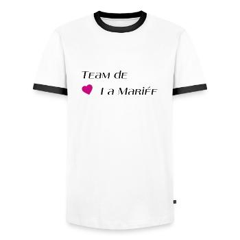 Team de la mariée - T-shirt contrasté Homme - blanc/noir - Devant - AI Model Female 172 light (172cm) & AI Model Male 178 dark (178cm)